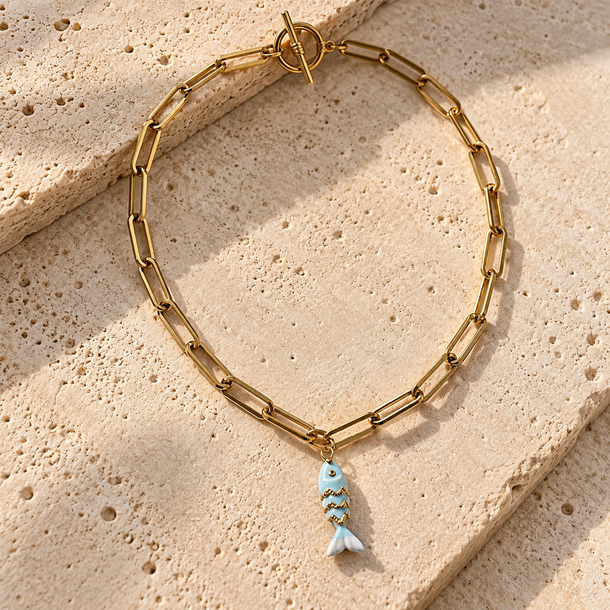 Blue and Gold Fish Necklace