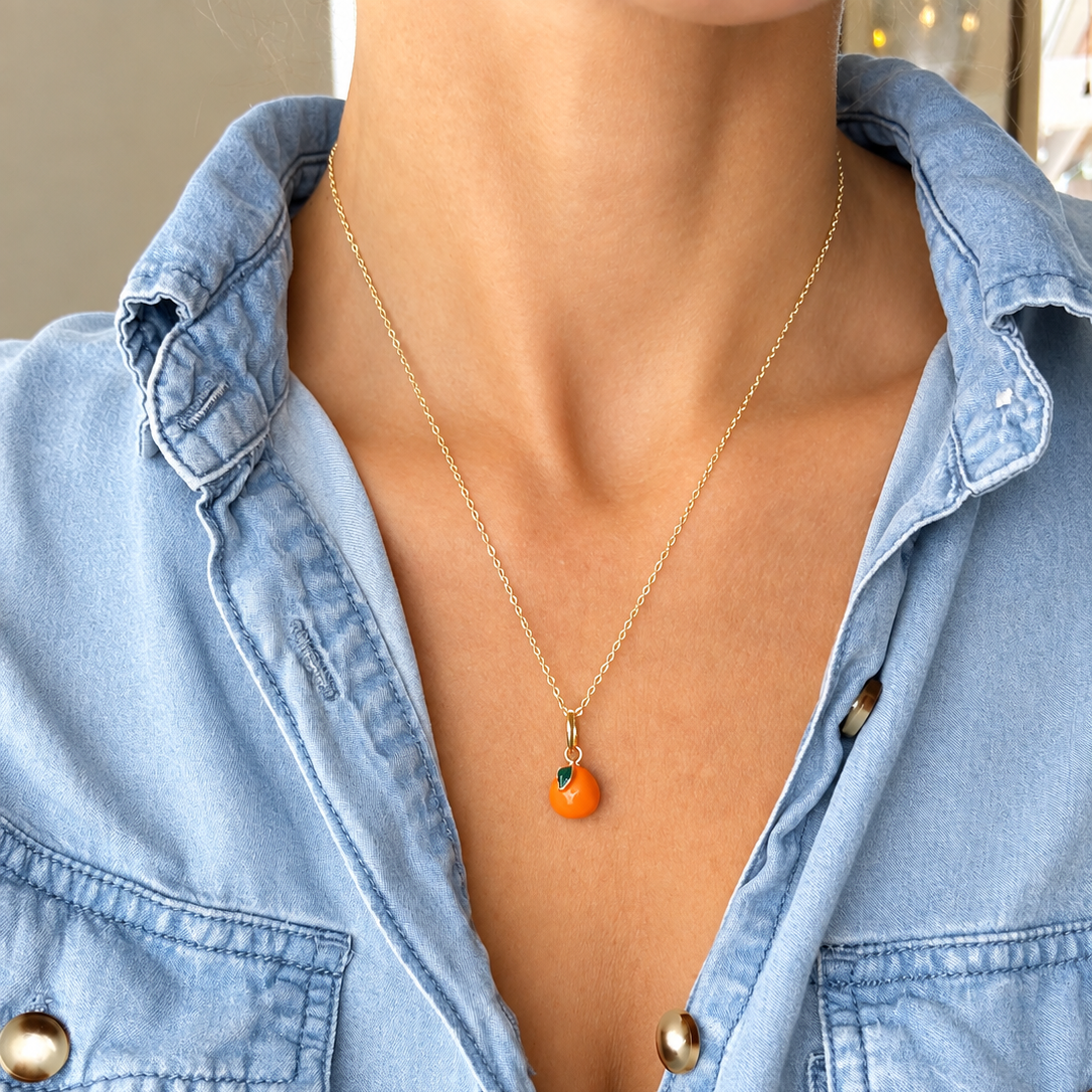 Orange Pendant Necklace - comes with free Gift