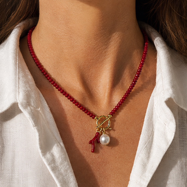 Red Beaded Coral Necklace