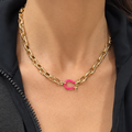Gold Filled Rolo Chain with Pink Clasp Pendant