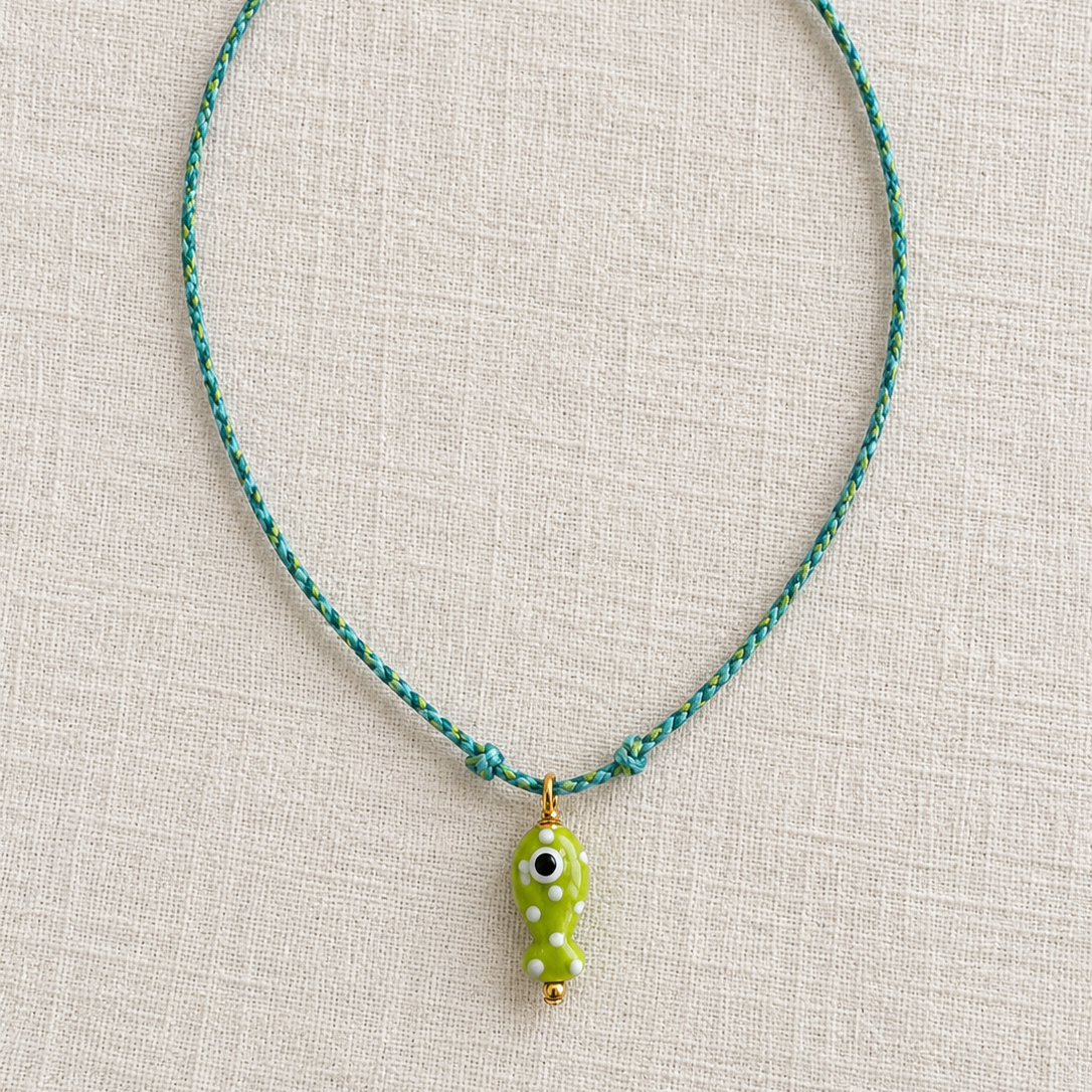 Green Polkadot Fish Necklace