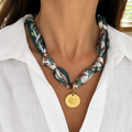 Scarf Necklace with Gold Coin - Green