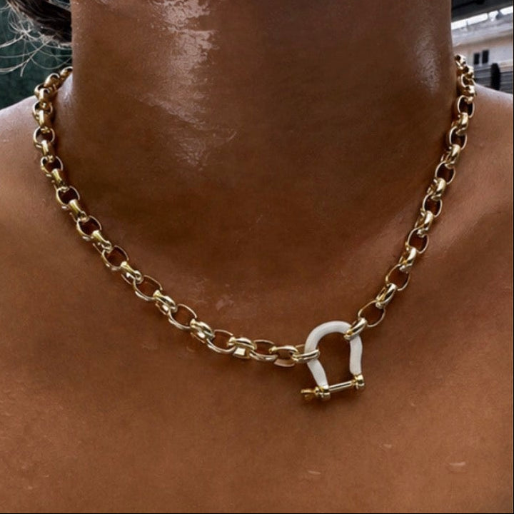 Gold Filled Rolo Chain with White Clasp Pendant