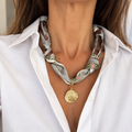 Scarf Necklace with Shell - Grey & Brown