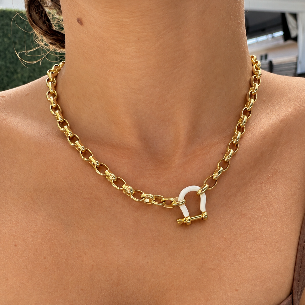 Gold Filled Rolo Chain with White Clasp Pendant